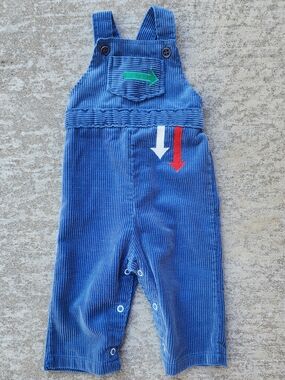 Vintage Health-tex Blue Corduroy Kids Overalls Arrow Appliqués Embroidery,‎ 12M